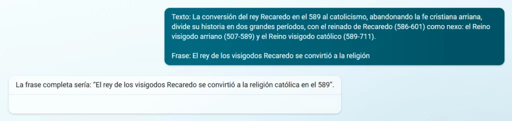 Ejemplo de pompt de Completar Texto de SuperGLUE.