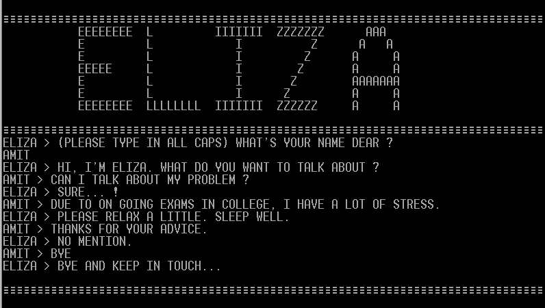 Un ejemplo de conversación con Eliza, uno de los primeros chatbots y que simulaba ser una psicoterapeuta.